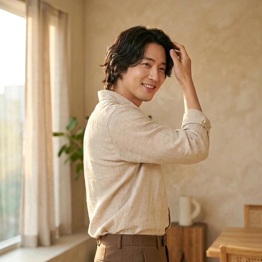 Man styling his hair