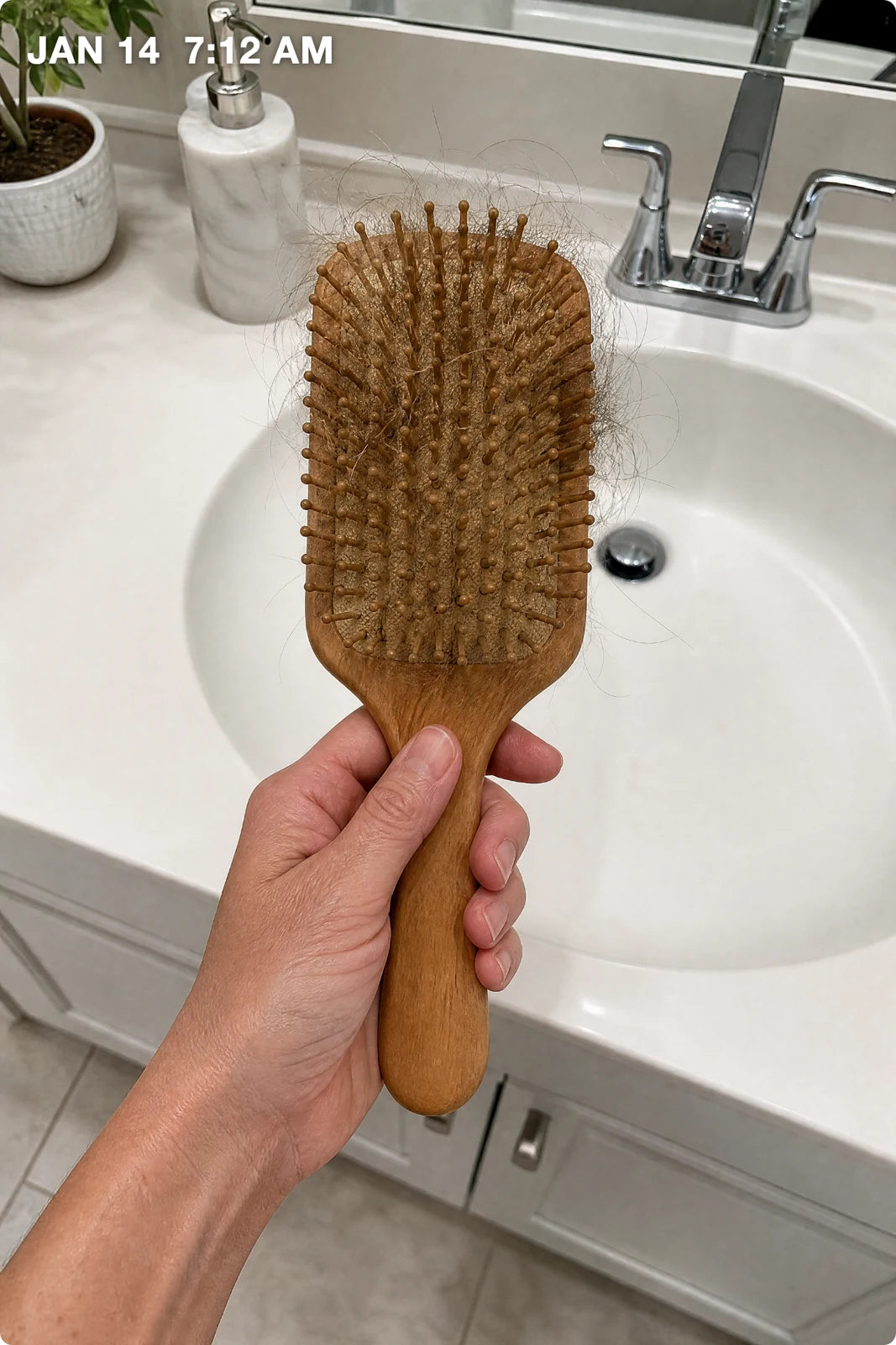 Hairbrush over the sink