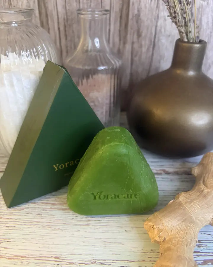 Content creator showing the Yoracare shampoo bar in their bathroom
