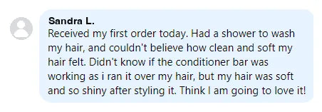 Screenshot of a Facebook comment about the Yoracare shampoo bar