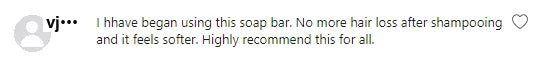 Screenshot of a Facebook comment about the Yoracare shampoo bar