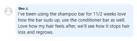 Screenshot of a Facebook comment about the Yoracare shampoo bar