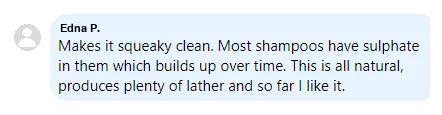 Screenshot of a Facebook comment about the Yoracare shampoo bar