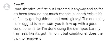 Screenshot of a Facebook comment about the Yoracare shampoo bar